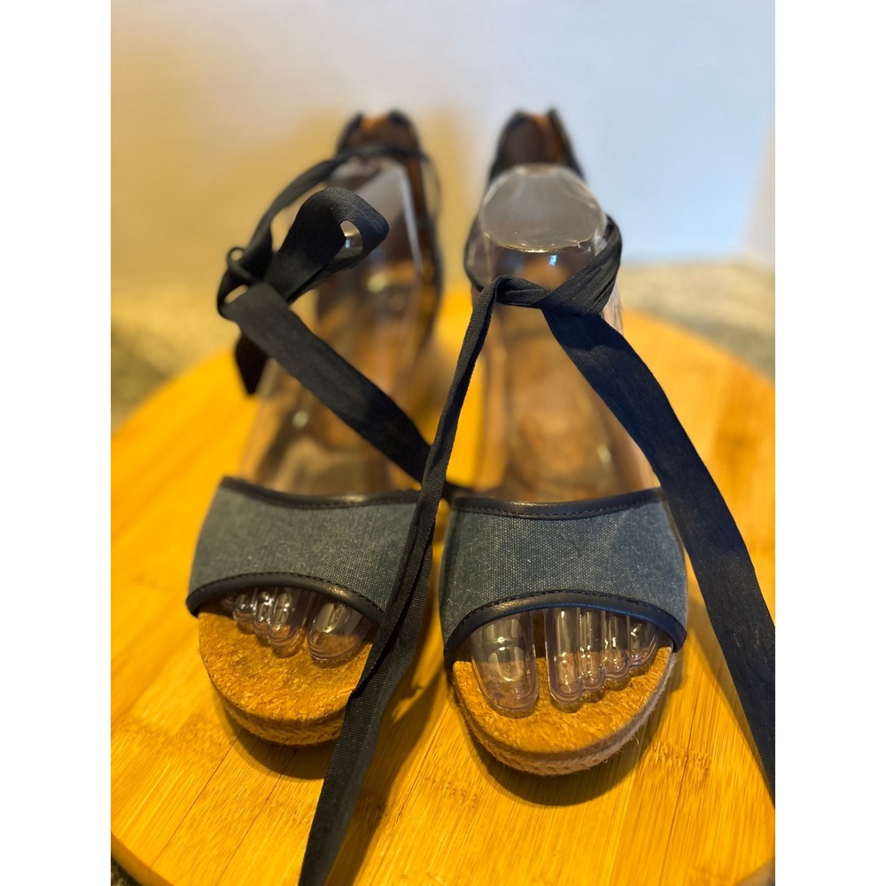 UGG Lucianna Denim Espadrille Wedge Sandals Blue Ankle Tie 1011885 Womens 10